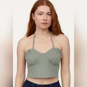 Suzanne Betro/ Blue & white/ Checkered/Adjustable crop top/Halter tied/Size US M